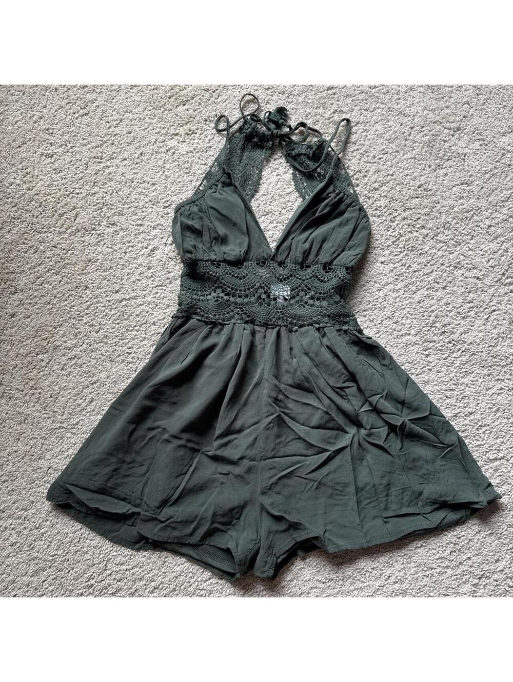 Francesca's Women's Green and Khaki Playsuit-romper